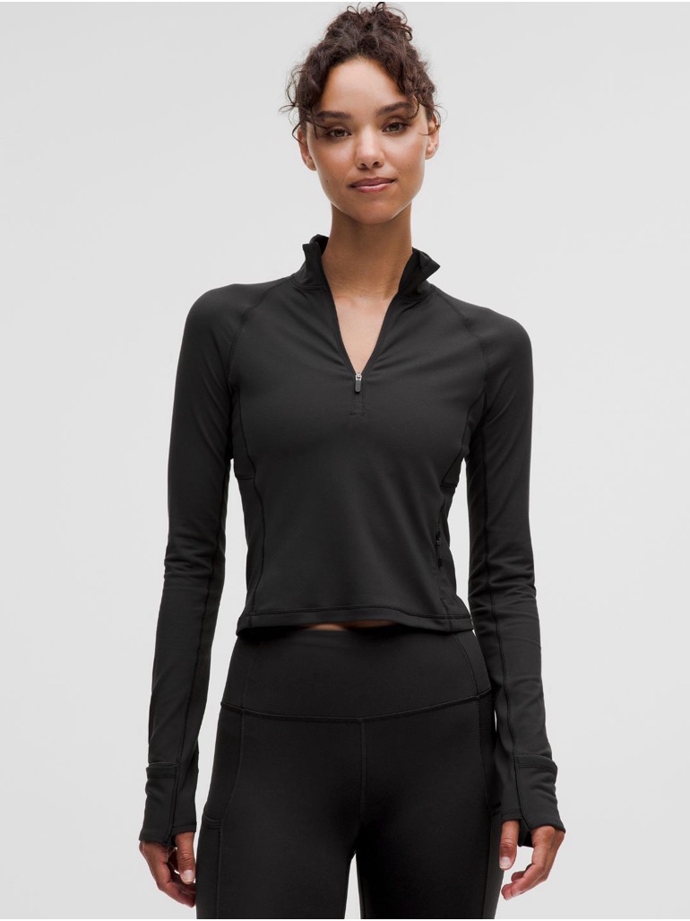 Lululemon It’s Rulu Cropped Black Long-Sleeve Half Zip-Front Active Top Size Xxs